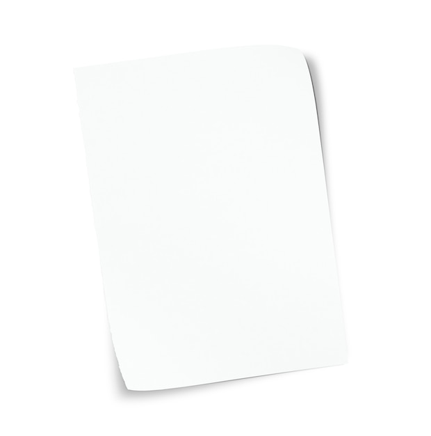 Ein Blatt weißes Papier auf isolierter weißer Wand