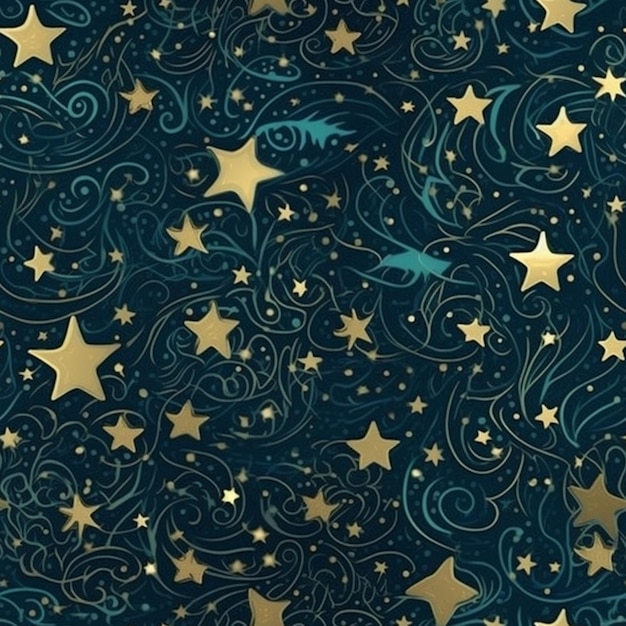 Ein blau-goldener Stern und Wirbel auf einem dunklen, generativen Hintergrund