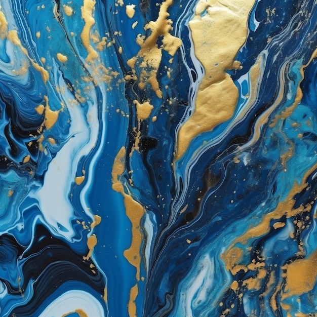 Ein blau-goldenes Marmorgemälde mit Goldfarbe