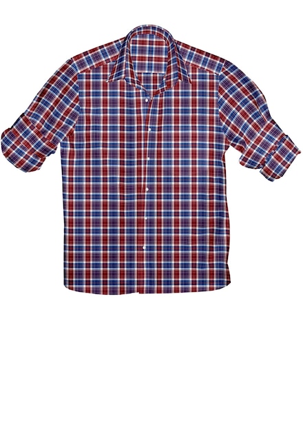 Ein blau-rot kariertes Hemd mit weißem Hintergrund