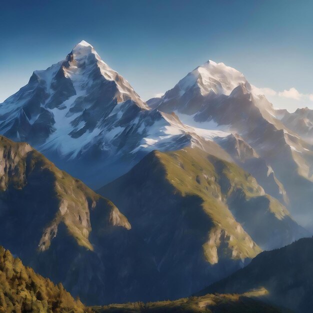 Ein blau-weißer Berg mit einem Berg im Hintergrund