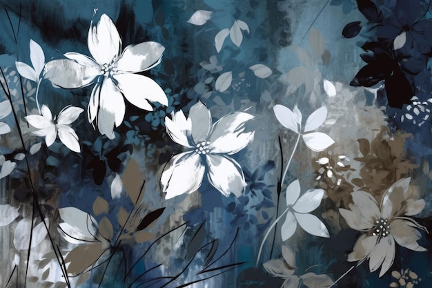 Ein blau-weißer Blumenhintergrund mit weißen Blumen.
