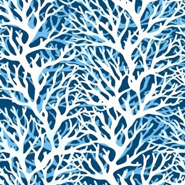 ein blau-weißes Baummuster mit blauem Hintergrund