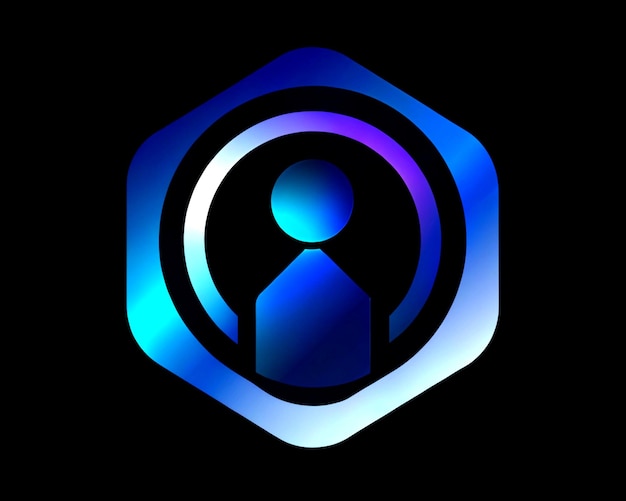 ein blau-weißes Logo mit einem Mann und einem blauen Kreis mit einem Mann darin