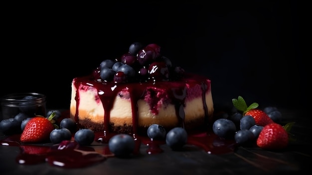 Ein Blaubeer-Käsekuchen mit Blaubeeren obendrauf