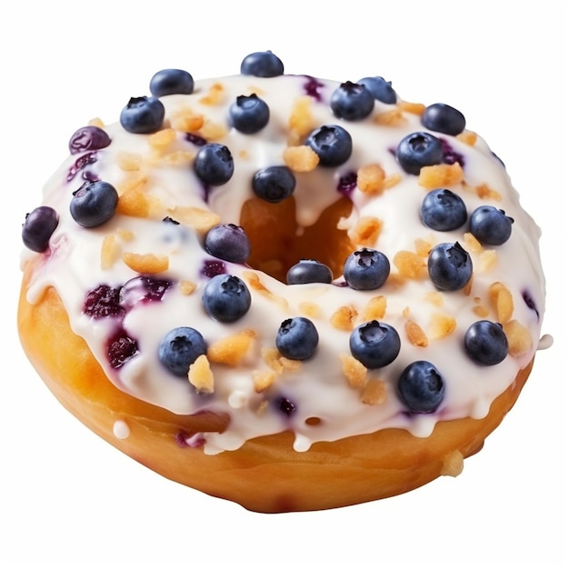 Ein Blaubeer-Weiß-Donut mit Blaubeeren obendrauf