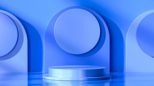 Ein blauer abstrakter Hintergrund mit einem runden Sockel für die Präsentation einer Produktvitrine