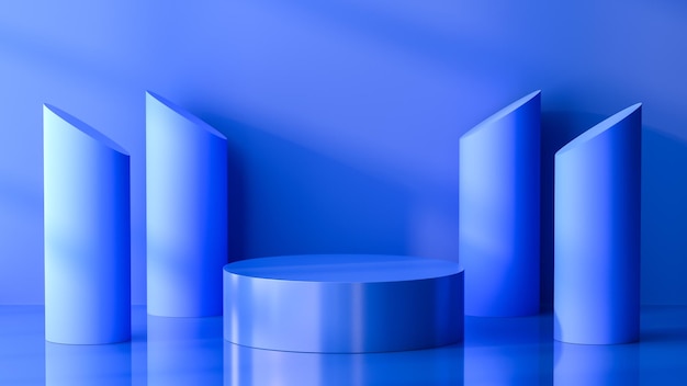 Ein blauer abstrakter Hintergrund mit einem runden Sockel für die Präsentation einer Produktvitrine
