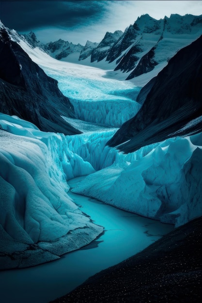 Ein blauer Eisberg mit einem Fluss in der Mitte