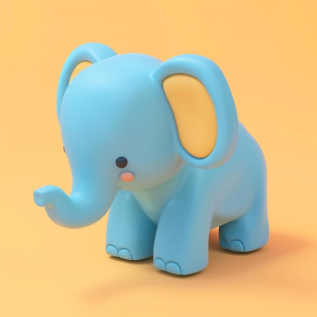 ein blauer Elefant mit einem kleinen Gesicht und einem schwarzen Auge und einem schwarz AugeCute Elefant 3D-Bild Welt wild