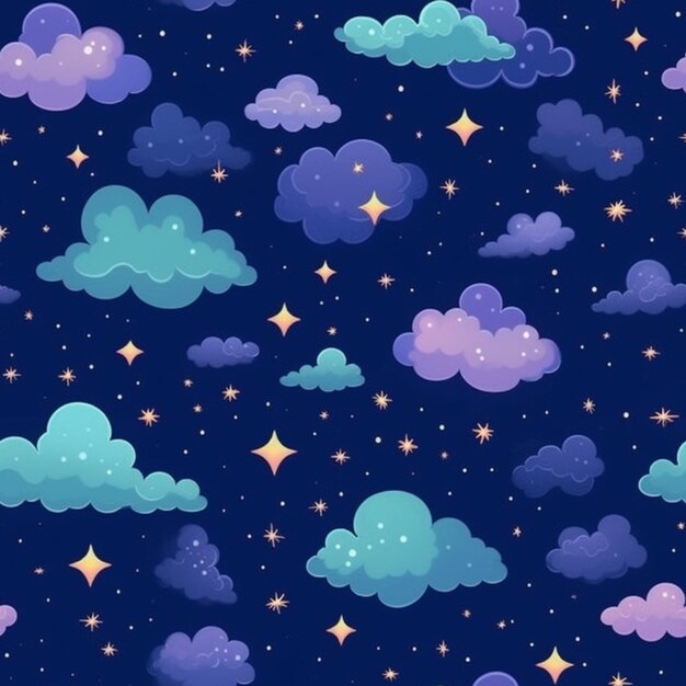 ein blauer Himmel mit Sternen und Wolken und Sternen am Himmel generative ai