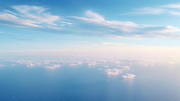 ein blauer Himmel mit Wolken und dem Meer im Hintergrund