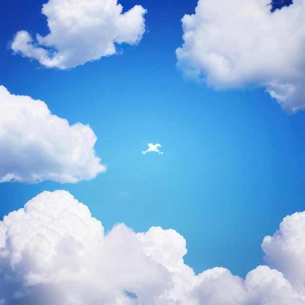 Foto ein blauer himmel mit wolken und ein vogel, der in den himmel fliegt.