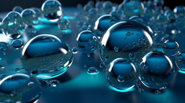 Ein blauer Hintergrund mit Blasen und Wasser.