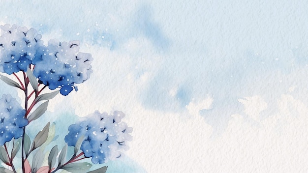 Ein blauer Hintergrund mit Blumen und dem Wort Hortensie darauf