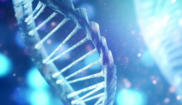 Ein blauer Hintergrund mit einem DNA-Strang.