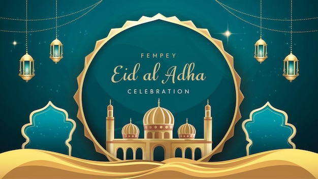 ein blauer Hintergrund mit einem goldenen Rahmen und einem Design für eine Moschee