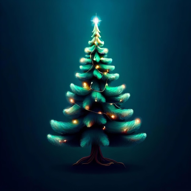 Ein blauer Hintergrund mit einem Weihnachtsbaum und Lichtern darauf.