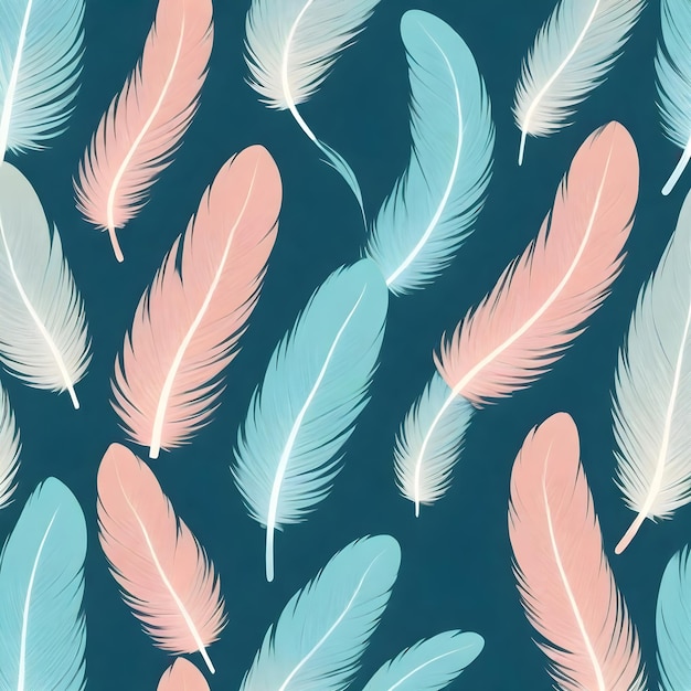 ein blauer Hintergrund mit Federn und ein blauer hintergrund mit rosa und weißen Federn