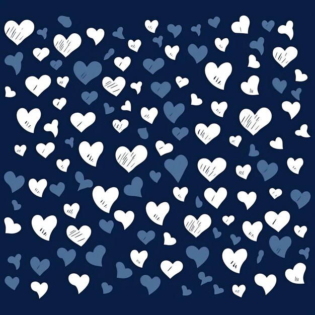 ein blauer Hintergrund mit weißen Herzen im Stil minimalistischer Striche