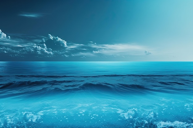 Ein blauer Ozean mit Wellen und Wolken in der generativen KI des Himmels