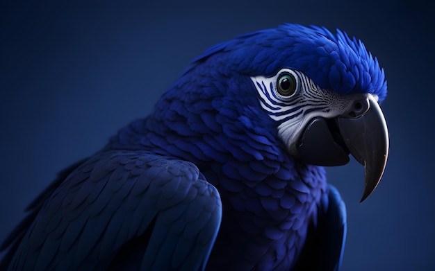 Ein blauer Papagei mit weißen Abzeichen im Gesicht