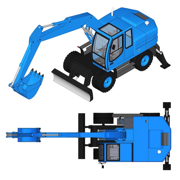 ein blauer Roboter aus Legos wird mit einem blauen Kran gezeigt