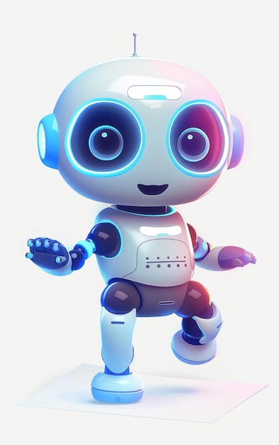 ein blauer Roboter mit einem lila Gesicht und blauen Augen