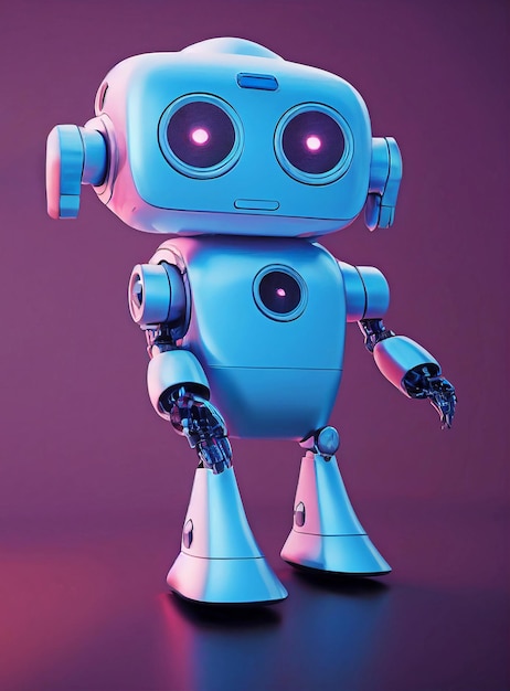 Ein blauer Roboter mit einem rosa Hintergrund und dem Wort Roboter darauf.