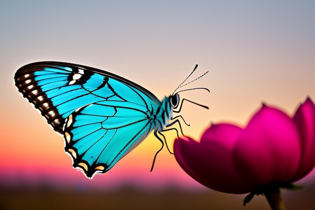 Ein blauer Schmetterling auf einer Blume