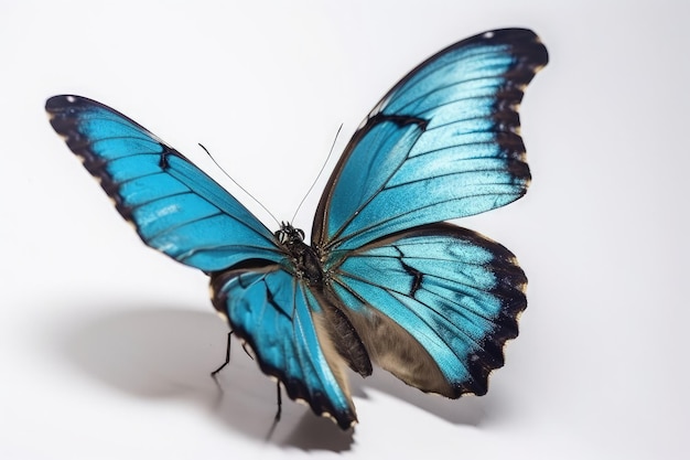 Ein blauer Schmetterling, der auf einer generativen KI mit weißer Oberfläche sitzt