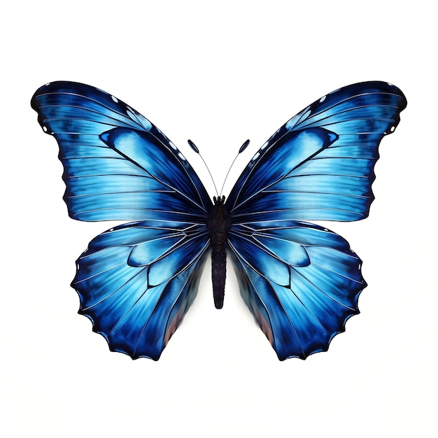 ein blauer Schmetterling mit einem Design an der Seite