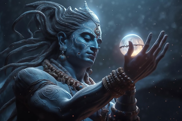 Ein blauer Shiva, der einen Ball in seinen Händen hält