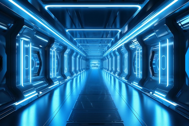 Ein blauer Tunnel mit einem blauen Licht, auf dem „Star Trek“ steht