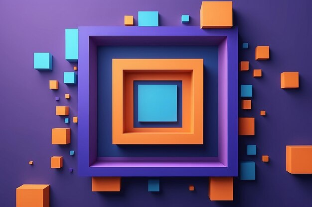 Ein blauer und orangefarbener Hintergrund mit einem quadratischen Design in der Mitte