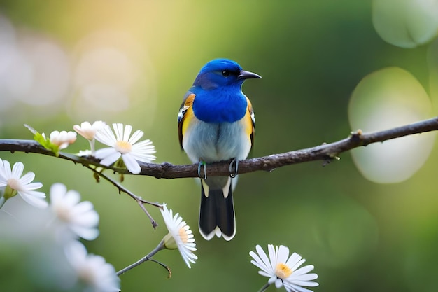 ein blauer Vogel mit Gelb auf der Brust