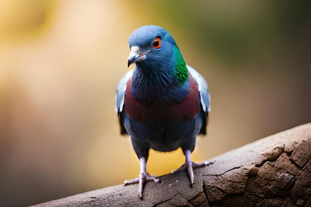 Ein blauer Vogel mit grünem Kopf und blauen Augen sitzt auf einem Ast.