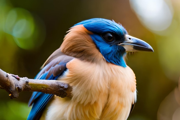 Ein blauer Vogel mit schwarzem Schnabel sitzt auf einem Ast.