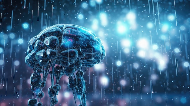 Ein blaues Gehirn im Regen