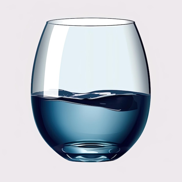 Ein blaues Glas Wasser mit weißem Hintergrund.