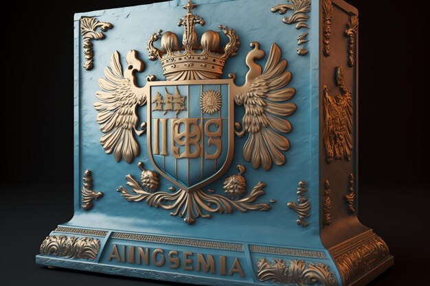 Foto ein blaues kästchen mit einer krone und einem wappen mit den worten eaggemaia darauf.