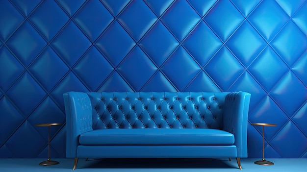 Ein blaues Ledersofa in einem blauen Lederzimmer.