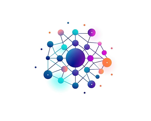 ein blaues Logo mit Punkten in einem Kreis im Stil molekularer Strukturen