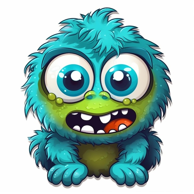 Ein blaues Monster mit grünem Gesicht und großen Augen.