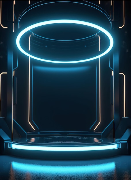 Ein blaues Neonlicht mit einem Ring in der Mitte