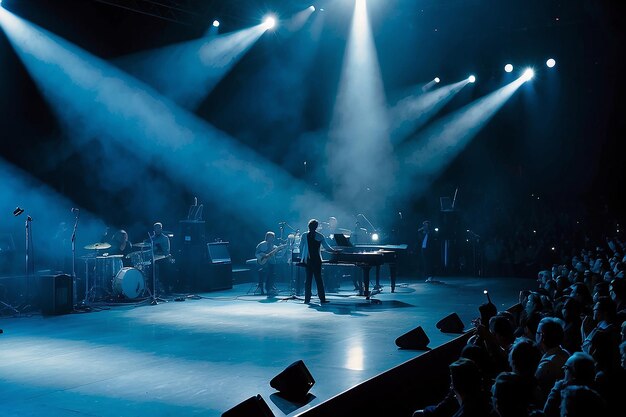 Foto ein blaues rampenlicht auf dem konzert