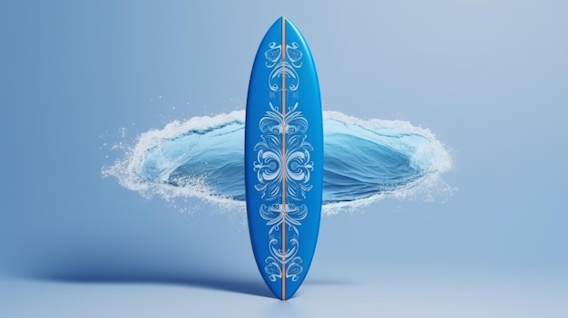 Foto ein blaues surfbrett mit einem weißen design darauf