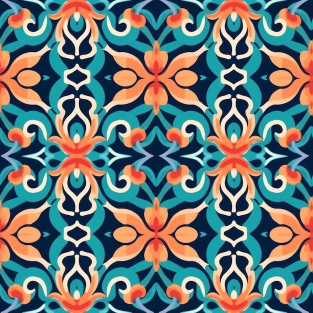 ein blaues und orangefarbenes abstraktes Muster mit Wirbeln und Kurven generativ ai
