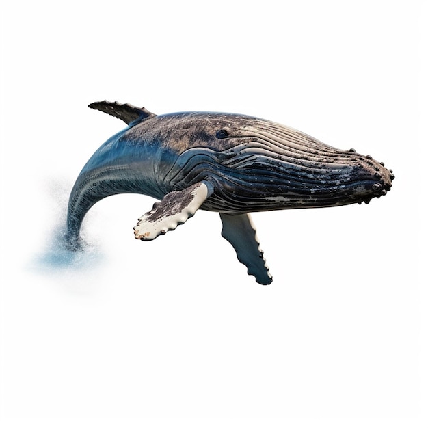 Ein Blauwal fliegt in der Luft mit dem Wort Wal darauf.