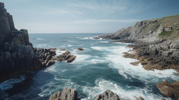 Ein Blick auf das Meer von den Klippen der Küste der Insel Mull